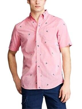 New Chaps Mens Large Lobster Print Short Sleeve Button Down Shirt Front Pocket
